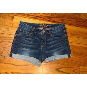 Arizona Jeans Denim Cuffed Shorts Women's Blue Size 5 Distressed